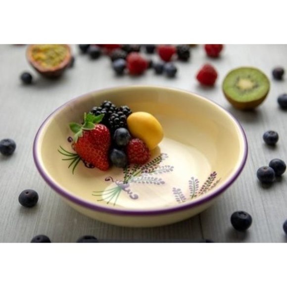 Lavender Pattern Purple & Cream Handmade Hand Painted Ceramic Salad Pasta Fruit - Picture 3 of 9